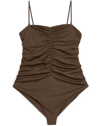 ARKET Ruched Swimsuit - Brown