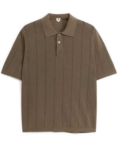 ARKET Pointelle-knit Polo Shirt - Brown