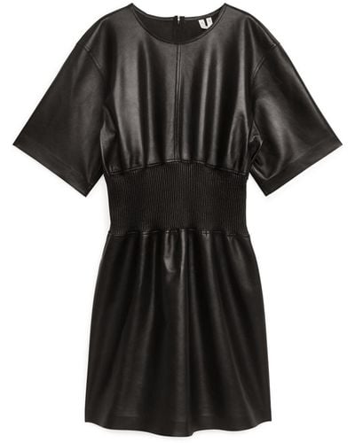ARKET Rib-waist Leather Dress - Black