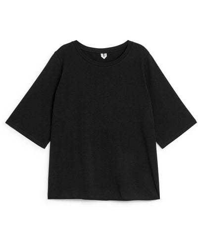 ARKET Drapy Cotton T-shirt - Black