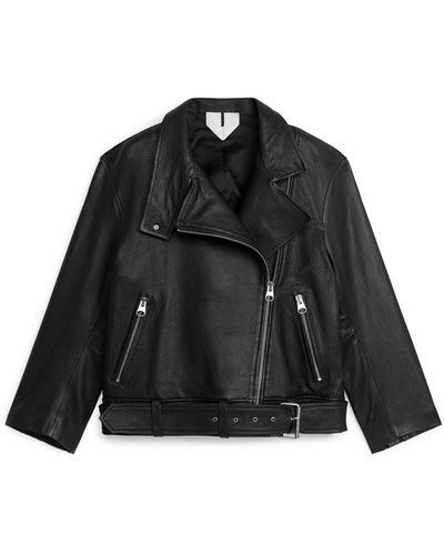 ARKET Oversized Leather Jacket - Black