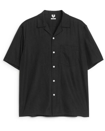 ARKET Drapy Linen-blend Shirt - Black