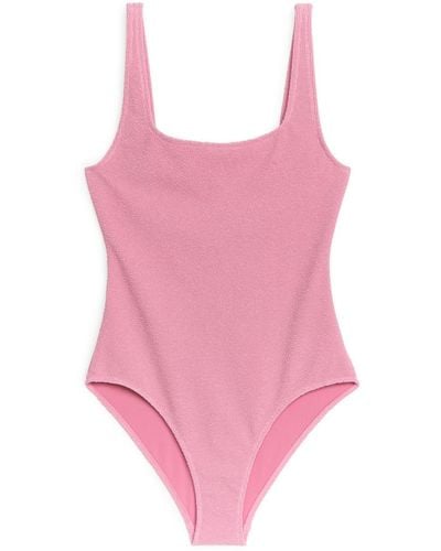 ARKET Crinkle Square Neck Swimsuit - Pink