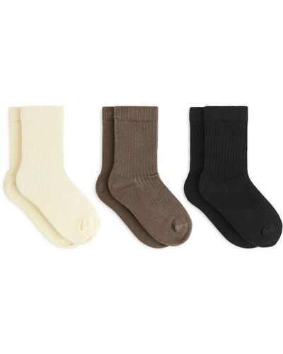 ARKET Rib Knit Socks, 3 Pairs - White