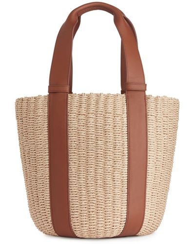 ARKET Leather-detailed Straw Tote - Brown