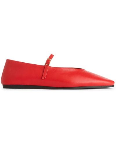 ARKET Leather Mary Jane Flats - Red