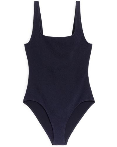 ARKET Crinkle Square Neck Swimsuit - Blue