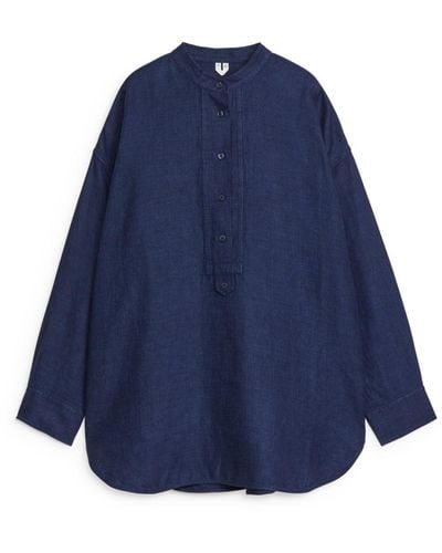 ARKET Pop-over Linen Shirt - Blue