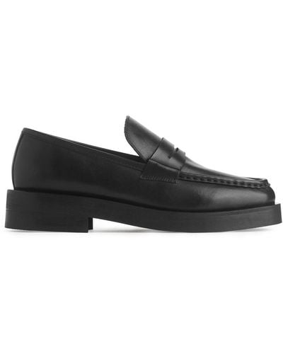 ARKET Leather Penny Loafers - Black