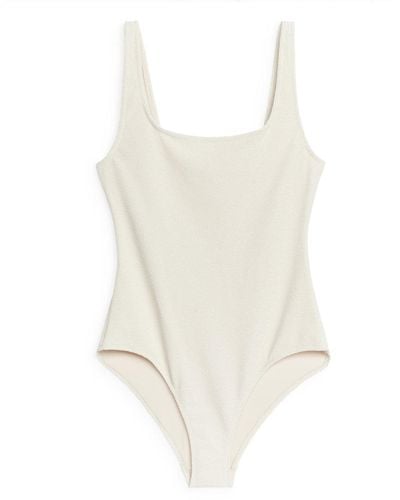 ARKET Crinkle Square Neck Swimsuit - White