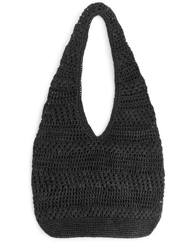 ARKET Crochet Straw Sling Bag - Black