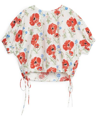 ARKET Puff-sleeve Floral Top - Red