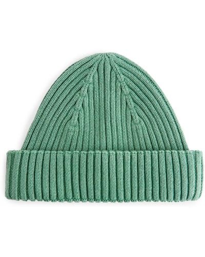 ARKET Ribbed Cotton Beanie - Green
