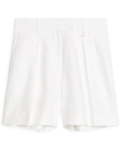 ARKET High Waist Linen Shorts - White