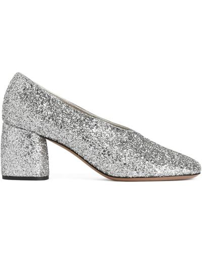 ARKET Block Heel Glitter Court Shoes - Grey