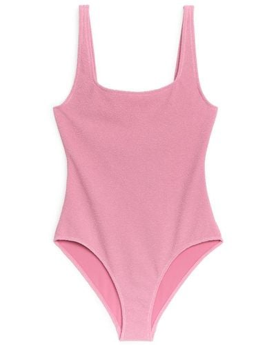 ARKET Crinkle-Badeanzug Mit Rechteckigem Ausschnitt - Pink