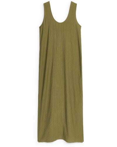 ARKET Long Crinkle Dress - Green