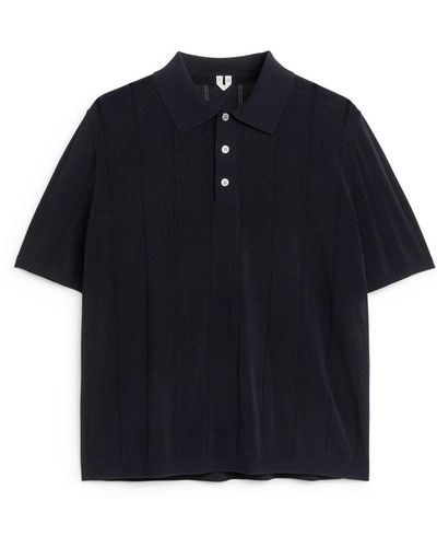 ARKET Pointelle-knit Polo Shirt - Blue