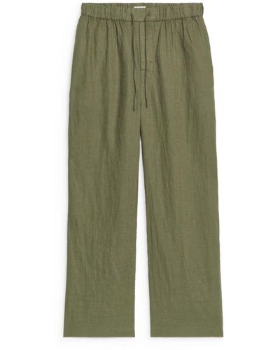 ARKET Linen Drawstring Trousers - Green