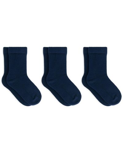 ARKET Rib Knit Socks, 3 Pairs - Blue