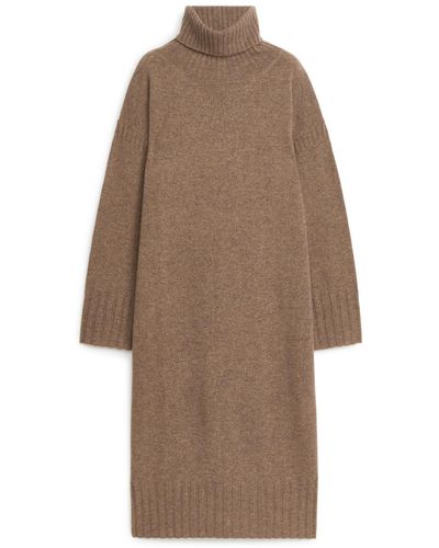 ARKET Roll-neck Wool Dress - Brown