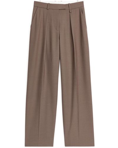 ARKET Wool Blend Twill Trousers - Brown