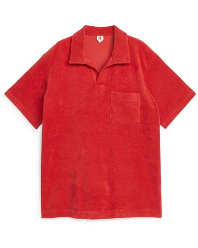 ARKET Cotton Towelling Polo Shirt - Red