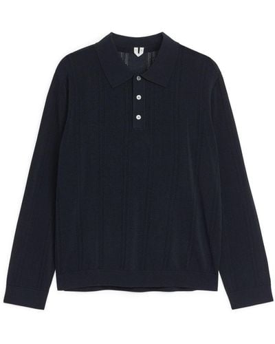 ARKET Pointelle Knit Polo Shirt - Blue