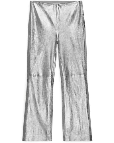 ARKET Cropped Stretch Leather Trousers - Metallic