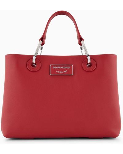 Emporio Armani Asv Small Myea Shopper Bag In Ecological Leather - Red