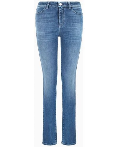 Emporio Armani Jeans J18 Vita Alta E Gamba Skinny In Denim Effetto Used - Blu