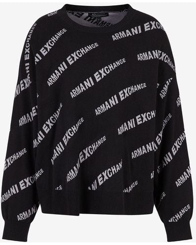 Armani Exchange Knitted Organic Cotton Crew Neck Sweater - Black