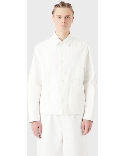 Emporio Armani Canvas Jacket With Oversized Colour-matched Camouflage Embroidery - White