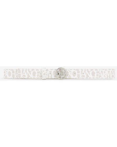 Armani Exchange Logo Printed Fabric Belt - White
