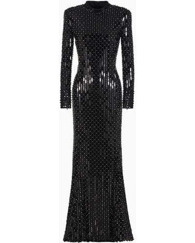 Giorgio Armani Embroidered-tulle Long Dress - Black