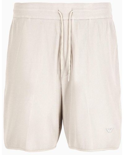 Emporio Armani Comfort-fit Drawstring Bermuda Shorts In Canneté Jersey - White