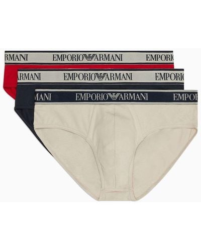 Emporio Armani Three-pack Of Briefs With Core Logo Waistband - Brown