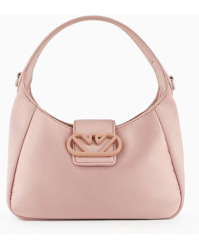 Emporio Armani Satin Hobo Handbag With Eagle Buckle - Pink