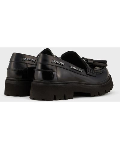 Emporio Armani Brushed-leather Loafers With Lug Soles - Black