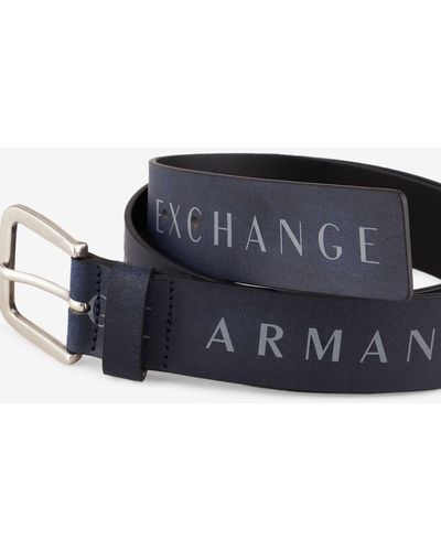 Armani Exchange Printed Logo Leather Belt - Blue