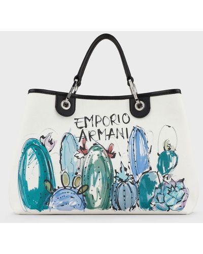 Emporio Armani All-over Print Canvas Myea Shopper Bag - Blue