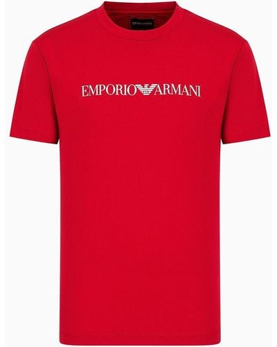 Emporio Armani Camiseta De Punto De Algodón Pima Con Estampado De Logotipo - Rojo