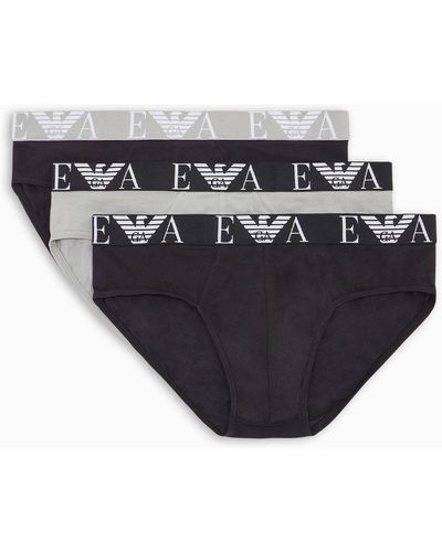 Emporio Armani Three-pack Of Briefs With Bold Monogram Logo - Black