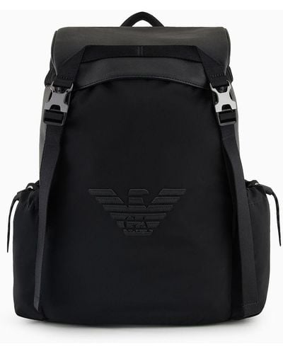 Emporio Armani Asv Regenerated Saffiano And Recycled Nylon Backpack - Black