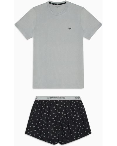 Emporio Armani Comfort-fit Jacquard-pattern Pajamas With Boxers - Gray