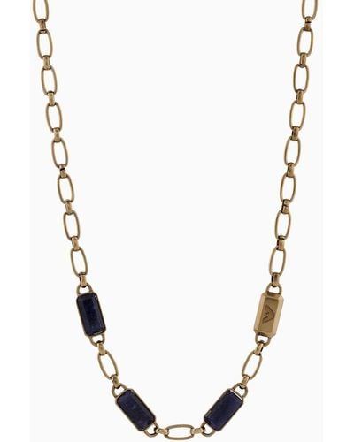 Emporio Armani Blue Stone With Ip Antique Gold-plating Chain Necklace - Metallic