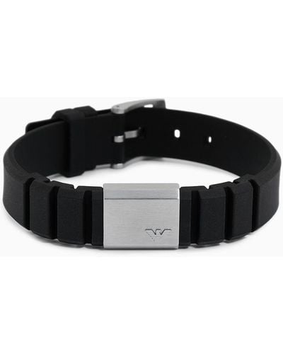 Emporio Armani Black Silicone And Stainless Steel Id Bracelet