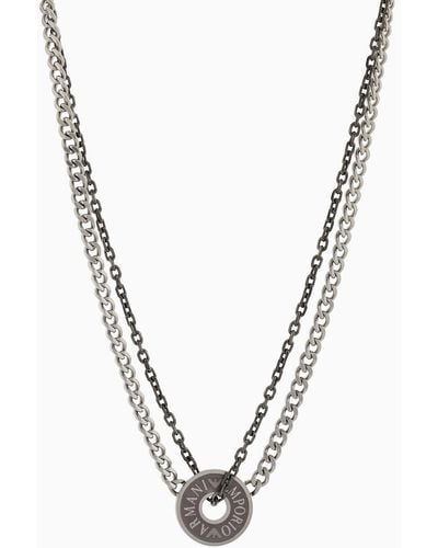 Emporio Armani Stainless Steel And Ip Gun-plating Chain Necklace - Metallic