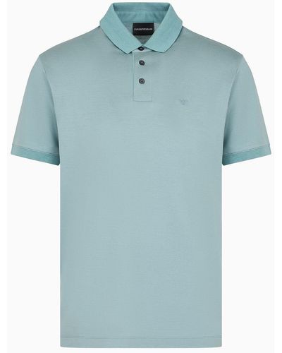 Emporio Armani Striped Asv Lyocell-blend Jersey Polo Shirt - Blue
