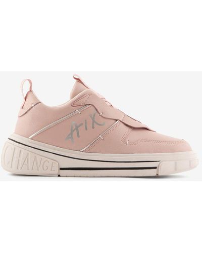 Armani Exchange Monochromatic Action Leather Metallic Logo Sneakers - Pink